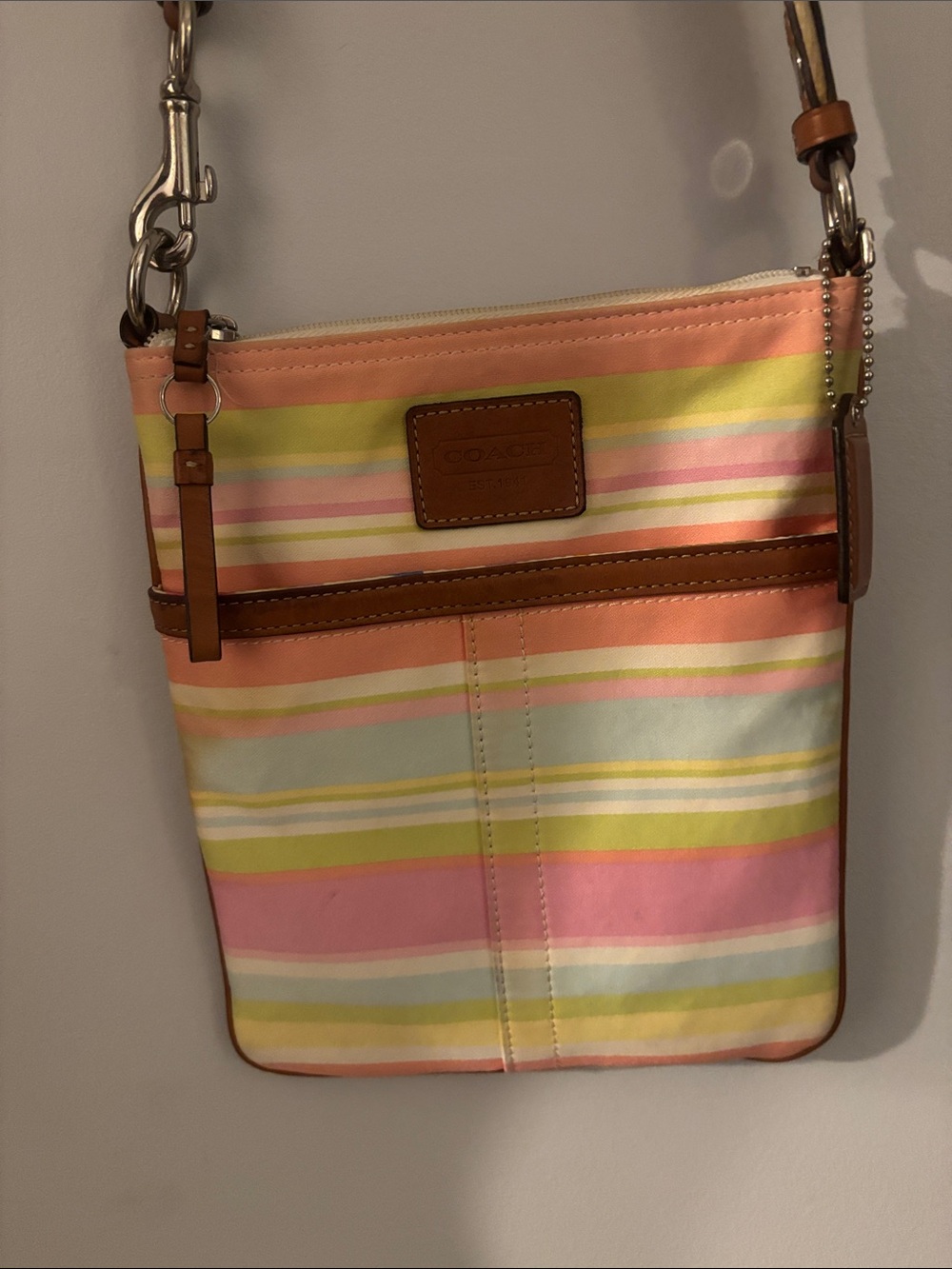 Coach Striped Pastel Crossbody in Pink, Yellow, Cream & Light Blue